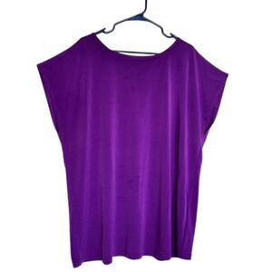 Susan Graver Liquid Knit Blouse 2X Layer Boxy Stretch Cap Sleeve Career Purple